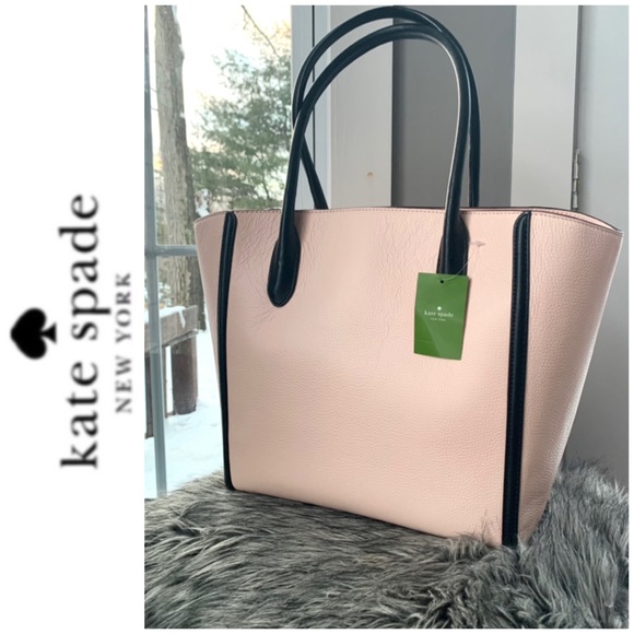 NWT Kate Spade genuine leather tote blush black - Picture 2 of 10